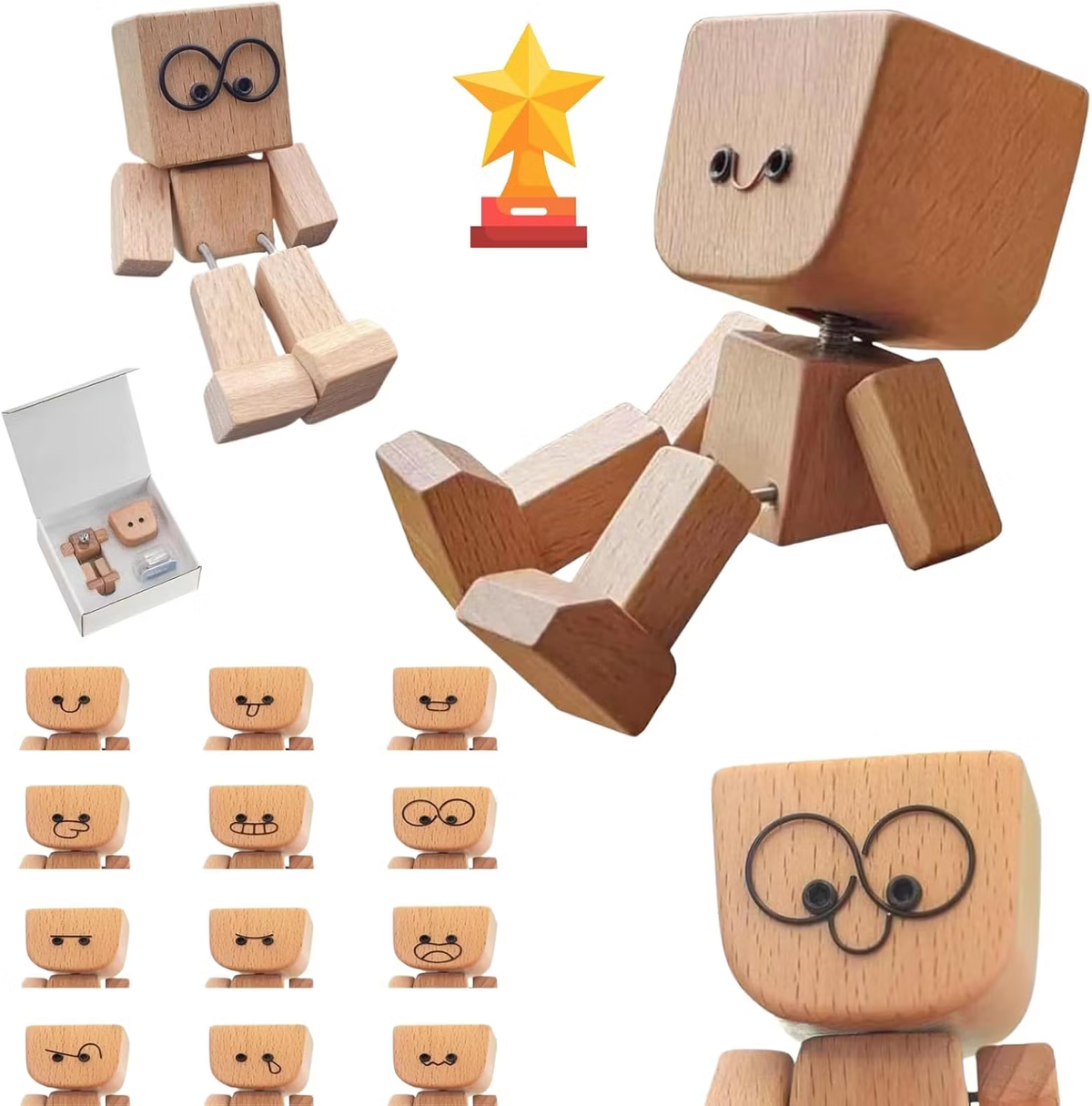 (🌲Early Christmas Sale - 49% OFF) Wobbly Wooden Smile Ornament - Sways with 12 Pcs Magnetic Expressions
