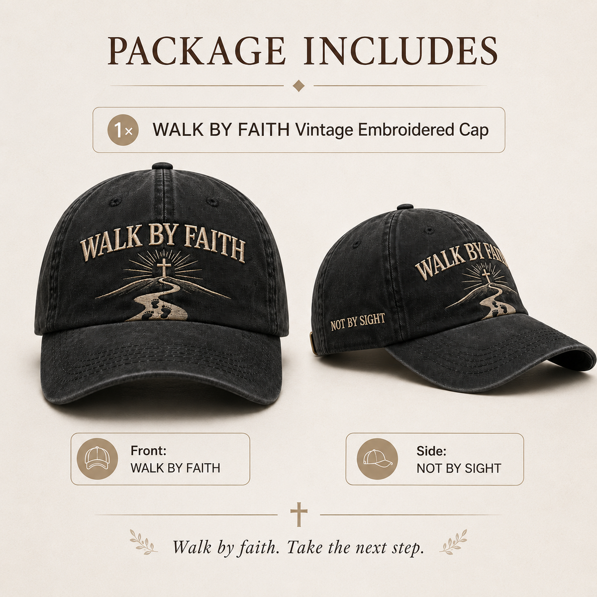 WALK BY FAITH Vintage Christian Embroidered Cap
