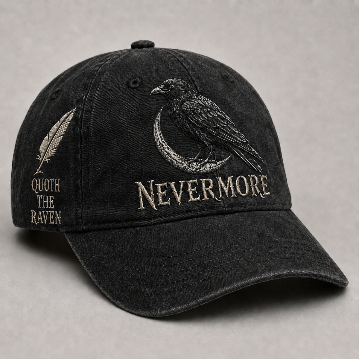 ⬛🐦Nevermore Raven Vintage Embroidered Cap | Gothic Bird Lover Hat