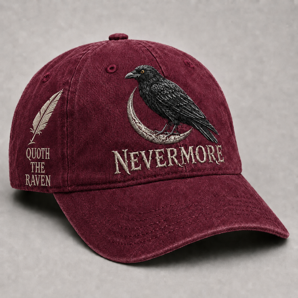 ⬛🐦Nevermore Raven Vintage Embroidered Cap | Gothic Bird Lover Hat
