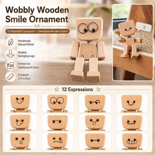 (🌲Early Christmas Sale - 49% OFF) Wobbly Wooden Smile Ornament - Sways with 12 Pcs Magnetic Expressions
