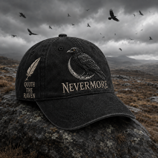 ⬛🐦Nevermore Raven Vintage Embroidered Cap | Gothic Bird Lover Hat
