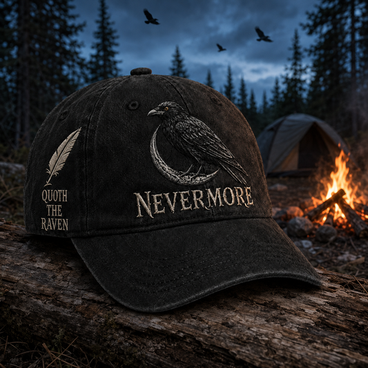 ⬛🐦Nevermore Raven Vintage Embroidered Cap | Gothic Bird Lover Hat