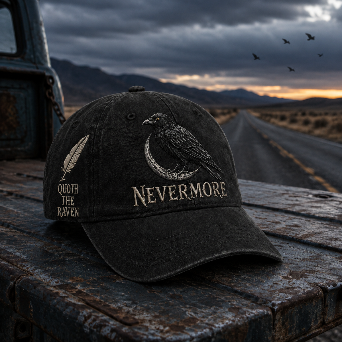 ⬛🐦Nevermore Raven Vintage Embroidered Cap | Gothic Bird Lover Hat