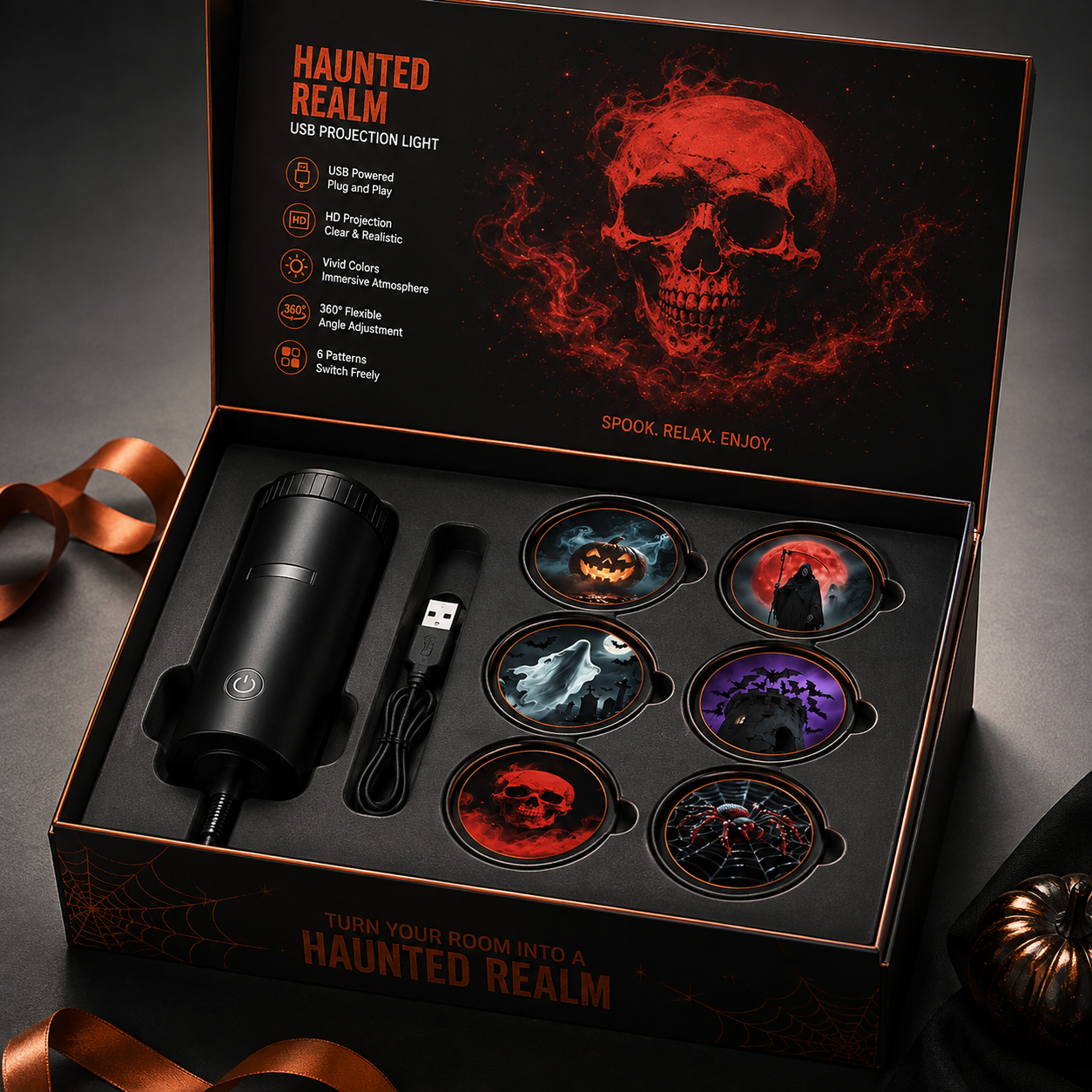Plug-&-Play HD Star Projector: Halloween 6-Disc Set